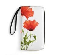 MHYRAC Cartera de cuero, aguacate, con cuerda, tamaño pequeño y gran capacidad, fácil de transportar, Amapola roja, 19.7x10.5cm, Moderno