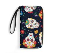 MHYRAC Cartera de cuero, aguacate, con cuerda, tamaño pequeño y gran capacidad, fácil de transportar, Calavera mexicana de azúcar, 19.7x10.5cm, Moderno