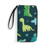 MHYRAC Cartera de cuero, aguacate, con cuerda, tamaño pequeño y gran capacidad, fácil de transportar, Fondo azul con dinosaurios, 19.7x10.5cm, Moderno
