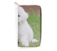 MHYRAC Cartera de cuero, Aloha Hand Hawaii, tamaño pequeño y gran capacidad, fácil de transportar, Bichon Frise Dog, 19.7x10.5cm, Moderno