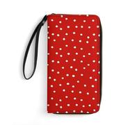 MHYRAC Cartera de cuero, bulldog francés, con cuerda, tamaño pequeño y gran capacidad, fácil de transportar, Lunares rojos y blancos, 19.7x10.5cm, Moderno