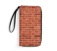 MHYRAC Cartera de cuero, bulldog francés, con cuerda, tamaño pequeño y gran capacidad, fácil de transportar, Textura de pared de ladrillo rojo, 19.7x10.5cm, Moderno