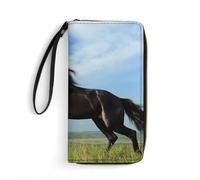 MHYRAC Cartera de cuero, bulldog francés, con cuerda, tamaño pequeño y gran capacidad, fácil de transportar, Caballo Negro, 19.7x10.5cm, Moderno