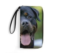 MHYRAC Cartera de cuero, dinosaurio negro, con cuerda, tamaño pequeño y gran capacidad, fácil de transportar, Rottweiler., 19.7x10.5cm, Moderno