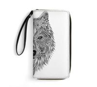 MHYRAC Cartera de cuero, diseño de unicornio arcoíris, con cuerda, tamaño pequeño y gran capacidad, fácil de transportar, Lobo gris, 19.7x10.5cm, Moderno