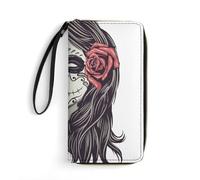 MHYRAC Cartera de cuero, divertida calavera de esqueleto rock and roll, con cuerda, tamaño pequeño y gran capacidad, fácil de transportar, Princesa Calavera, 19.7x10.5cm, Moderno