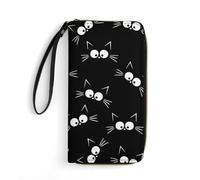MHYRAC Cartera de cuero, divertida calavera de esqueleto rock and roll, con cuerda, tamaño pequeño y gran capacidad, fácil de transportar, Bonito patrón de gato negro, 19.7x10.5cm, Moderno