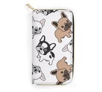 MHYRAC Cartera de cuero, hueso de perro, tamaño pequeño y gran capacidad, fácil de transportar, Lindo bulldog francés, 19.7x10.5cm, Moderno