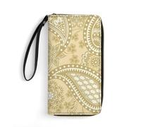 MHYRAC Cartera de cuero, huesos de gato, hueso de pez, color rojo, con cuerda, tamaño pequeño y gran capacidad, fácil de transportar, Patrón de cachemira dorada, 19.7x10.5cm, Moderno