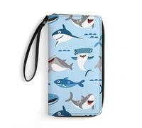 MHYRAC Cartera de cuero, huesos de gato, hueso de pez, color rojo, con cuerda, tamaño pequeño y gran capacidad, fácil de transportar, Tiburón azul caricatura, 19.7x10.5cm, Moderno