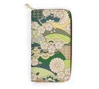 MHYRAC Cartera de cuero, llama ardiente azul, tamaño pequeño y gran capacidad, fácil de transportar, Patrón japonés, 19.7x10.5cm, Moderno