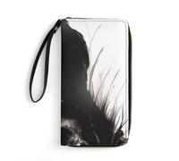 MHYRAC Cartera de cuero, lobo marrón, con cuerda, tamaño pequeño y gran capacidad, fácil de transportar, Halloween Skull Raven, 19.7x10.5cm, Moderno