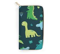 MHYRAC Cartera de cuero, loro acuarela 3D, tamaño pequeño y gran capacidad, fácil de transportar, Fondo azul con dinosaurios, 19.7x10.5cm, Moderno