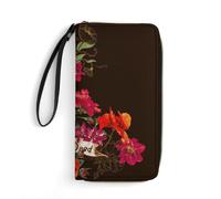 MHYRAC Cartera de cuero, mármol gris oro rosa, con cuerda, tamaño pequeño y gran capacidad, fácil de transportar, Calavera floral de azúcar Día de los Muertos, 19.7x10.5cm, Moderno