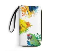 MHYRAC Cartera de cuero, mármol verde azulado, con cuerda, tamaño pequeño y gran capacidad, fácil de transportar, Loro acuarela 3D, 19.7x10.5cm, Moderno