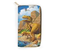 MHYRAC Cartera de cuero, Nueva York, tamaño pequeño y gran capacidad, fácil de transportar, Dinosaurio Carnivoros, 19.7x10.5cm, Moderno