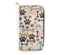 MHYRAC Cartera de cuero, ovni verde de luna alienígena, tamaño pequeño y gran capacidad, fácil de transportar, Huesos de perro con huellas de huesos, 19.7x10.5cm, Moderno