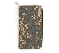 MHYRAC Cartera de cuero, pata de bulldog francés y perro, tamaño pequeño y gran capacidad, fácil de transportar, Paisley rococó floral con dorado, 19.7x10.5cm, Moderno