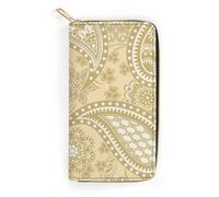 MHYRAC Cartera de cuero, pata de bulldog francés y perro, tamaño pequeño y gran capacidad, fácil de transportar, Patrón de cachemira dorada, 19.7x10.5cm, Moderno
