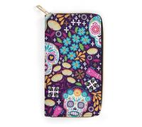 MHYRAC Cartera de cuero, pata de perro, tamaño pequeño y gran capacidad, fácil de transportar, Día de Muertos mexicano, 19.7x10.5cm, Moderno