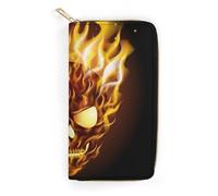 MHYRAC Cartera de cuero, patrón de mono, plátano, tamaño pequeño y gran capacidad, fácil de transportar, Calavera con llama, 19.7x10.5cm, Moderno