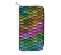 MHYRAC Cartera de cuero, paz y amor, tamaño pequeño y gran capacidad, fácil de llevar, Escamas de pez arcoíris, 19.7x10.5cm, Moderno
