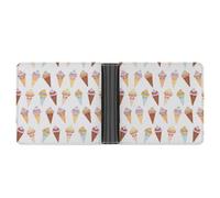 MHYRAC Cartera de piel con bolsillo para monedas, diseño de gato y cerezo, cartera delgada de cuero plegable para tarjetas de crédito, Helado colorido, Talla única