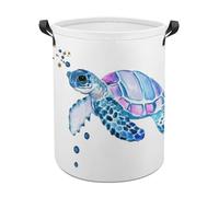 MHYRAC Cesta de lavandería con diseño de tortuga marina de acuarela, cesta de lavado con asa