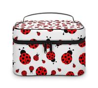 MHYRAC Neceser de viaje de cuero para mujer, neceser de maquillaje de perro carlino, Patrón de mariquitas infinito moteado, 25x18x15cm