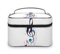 MHYRAC Neceser de viaje de piel con diseño de fuegos artificiales coloridos, para mujer, Notas de música coloridas., 25x18x15cm