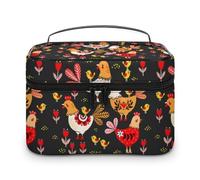 MHYRAC Neceser de viaje de piel con diseño de pingüino para mujer, Pollo colorido extraño, 25x18x15cm