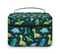 MHYRAC Neceser de viaje de piel para mujer, diseño de faro de ballena, caricaturas, Fondo azul con dinosaurios, 25x18x15cm