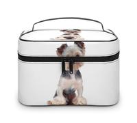 MHYRAC Neceser de viaje de piel para mujer, diseño de girasoles de primavera, flores retro, neceser de viaje, Yorkshire Terrier., 25x18x15cm