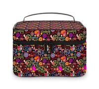 MHYRAC Neceser de viaje de piel para mujer, diseño de perro galgo italiano, bolsa de maquillaje, Paz y amor, 25x18x15cm