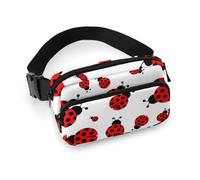 MHYRAC Riñonera ajustable a rayas rojas y crema, riñonera ajustable para correr, caminar, senderismo, Patrón de mariquitas infinito moteado, 20x13cm