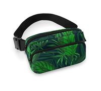 MHYRAC Riñonera ajustable con cabeza de calavera de gato, diseño gótico negro, para correr, caminar, senderismo, Planta verde de la selva tropical, 20x13cm