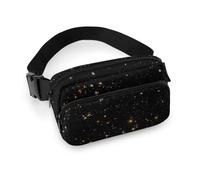 MHYRAC Riñonera ajustable con textura de pared de ladrillo rojo para correr, caminar, senderismo, Cielo estrellado con purpurina negra, 20x13cm
