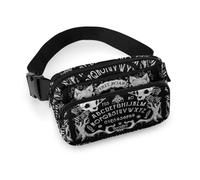 MHYRAC Riñonera ajustable con textura de pared de ladrillo rojo para correr, caminar, senderismo, Tablero de bruja con cabeza de calavera de gato, color negro gótico, 20x13cm