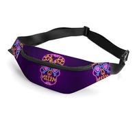 MHYRAC Riñonera ajustable para correr, caminar, senderismo, Calavera de neón morada, 36*15cm, Riñonera
