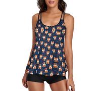 MHYRAC Trajes de baño para mujer, tankini de amapola roja para mujer con pantalones cortos, tirantes delgados, Lindo pañuelo de zorro, XXL