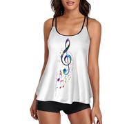 MHYRAC Trajes de baño para mujer, tankini de dos delfines para mujer con pantalones cortos, tirantes delgados, Notas musicales coloridas, L