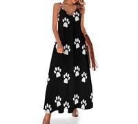 MHYRAC Vestido largo de verano para mujer, piel de leopardo, color oro rosa, cuello en V, tirantes delgados, vestido de playa, Huellas de perro, M Alto
