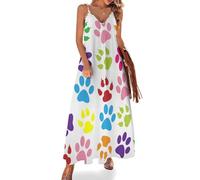 MHYRAC Vestido largo de verano para mujer, vestido de verano con bandera arcoíris, cuello en V, tirantes delgados, vestido de playa, Pata de perro, 5XL Alto