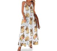 MHYRAC Vestido largo de verano para mujer, vestido de verano con calavera de esqueleto rock and roll, cuello en V, tirantes delgados, vestido de playa, Perro de carlino, XXL Alto