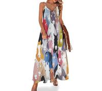 MHYRAC Vestido largo de verano para mujer, vestido de verano con diseño de caballos de dibujos animados, cuello en V, tirantes delgados, vestido de playa, Caballos de dibujos animados coloridos, 3XL