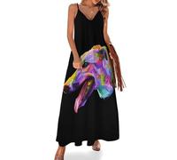 MHYRAC Vestido largo de verano para mujer, vestido de verano con diseño de calavera, cuello en V, tirantes delgados, vestido de playa, Colorido perro galgo, 3XL Alto