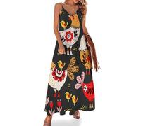 MHYRAC Vestido largo de verano para mujer, vestido de verano con escamas de sirena doradas, cuello en V, tirantes delgados, vestido de playa, Pollo colorido extraño, 4XL Alto