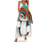 MHYRAC Vestido largo de verano para mujer, vestido de verano con estampado Liberty, cuello en V, tirantes delgados, vestido de playa, Bonito pingüino., 3XL Alto