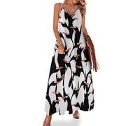 MHYRAC Vestido largo de verano para mujer, vestido de verano con mariposas moradas, cuello en V, tirantes delgados, vestido de playa, Bonito pingüino, 4XL Alto