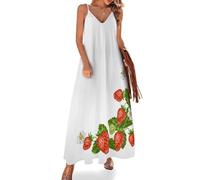 MHYRAC Vestido largo de verano para mujer, vestido de verano de oveja, cuello en V, tirantes delgados, vestido de playa, Fresa, M Alto